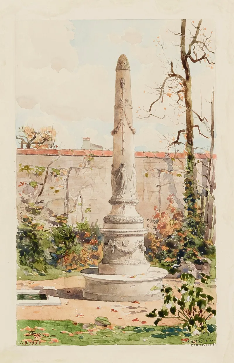 Obelisque Style Louis Xvi Dans Un Jardin 10 Rue Cassini Debut Xixeme Siecle by Fédor Hoffbauer - Canvas Print