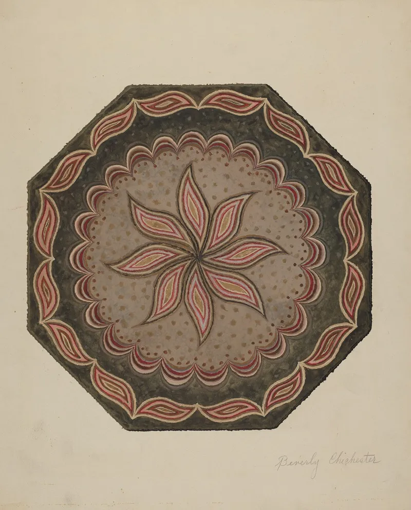Octagonal Hooked Rug by Beverly Chichester - Canvas Print