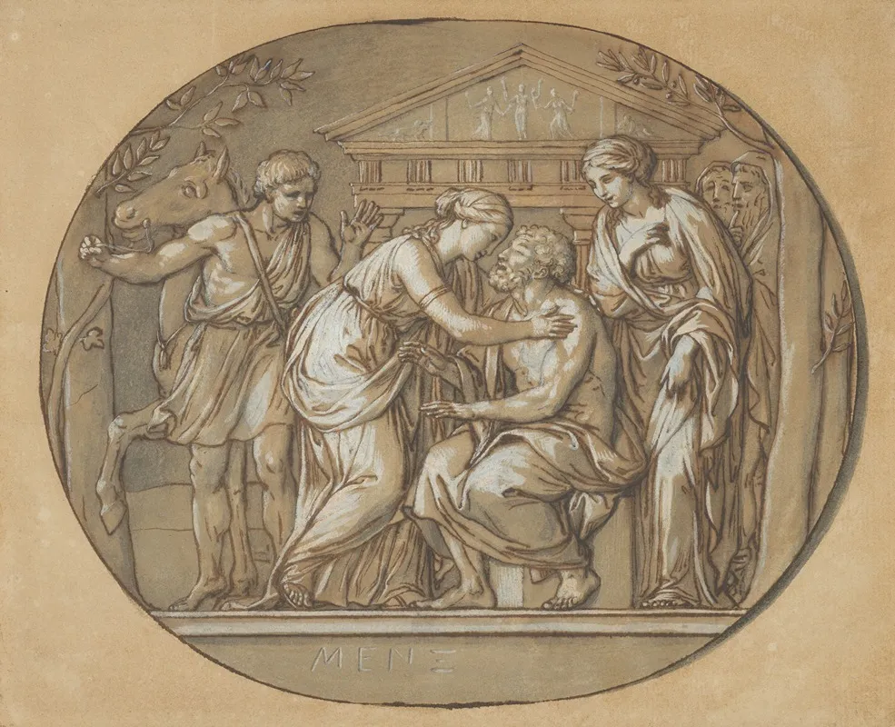 Oedipus Before The Temple Of The Furies Between His Daughters Antigone And Ismene