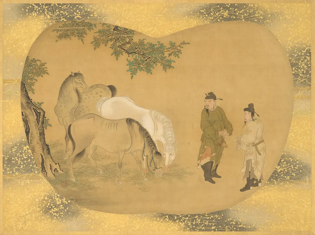 Officers With Horses by Kanō Tsunenobu - Canvas Print