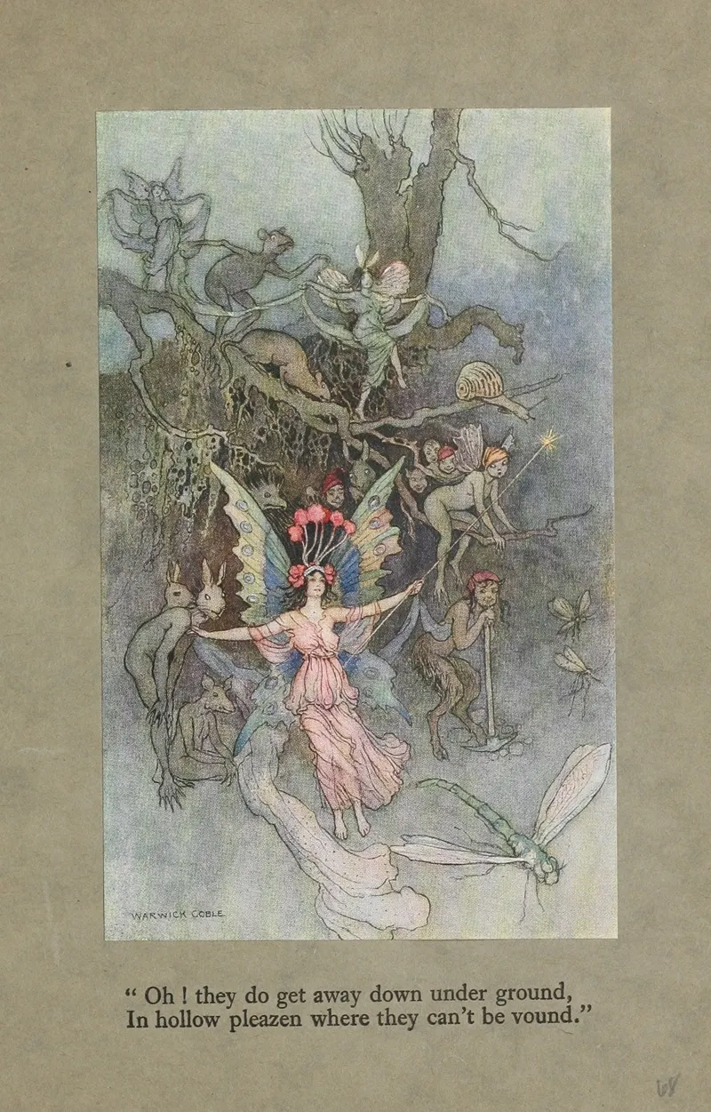 Oh They Do Get Away Down Under Ground In Hollow Pleazen Where They Cant Be Vound by Warwick Goble - Canvas Print