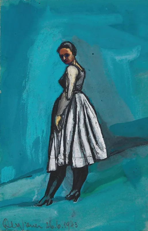 Ohne Titel Frau In Weisschwarzem Kleid