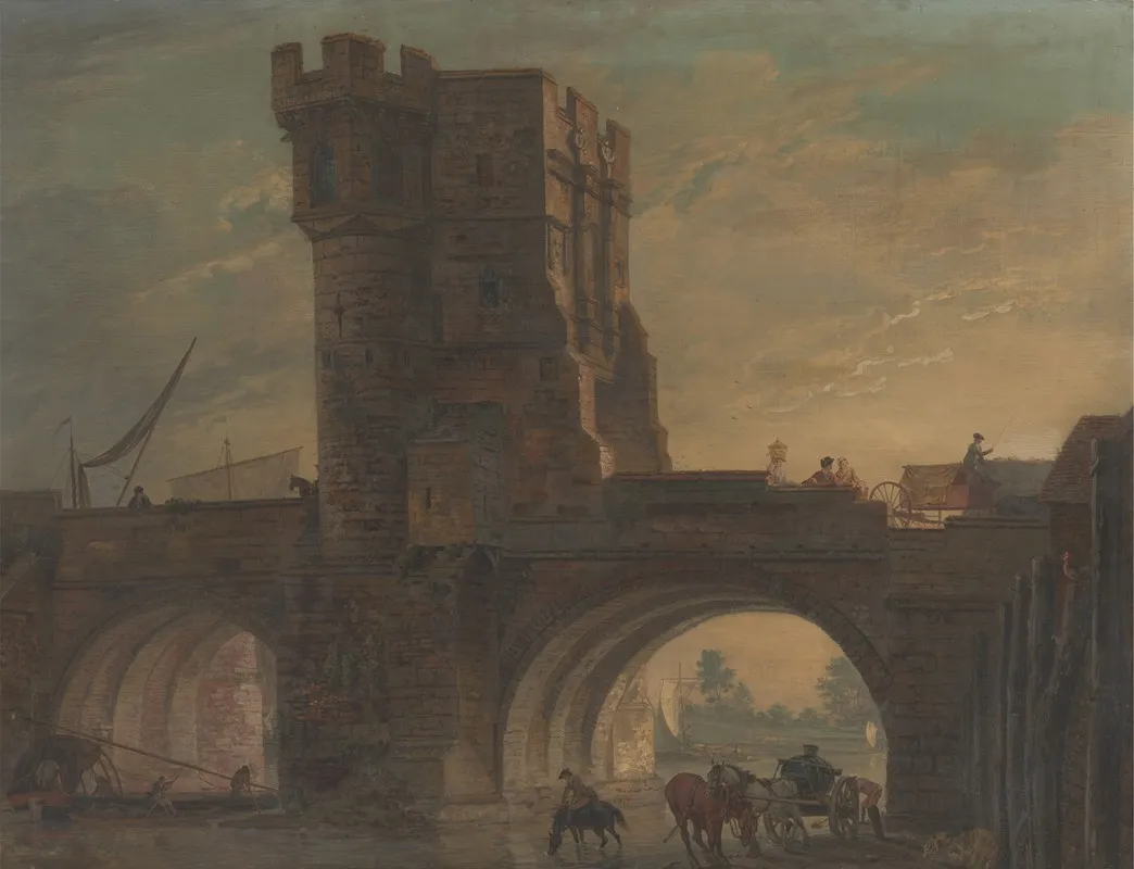 Old Bridge At Shrewsbury 2 by Paul Sandby - Canvas Print