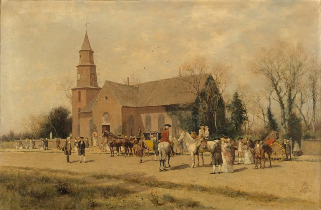 Old Bruton Church Williamsburg Virginia In The Time Of Lord Dunmore by Alfred Wordsworth Thompson - Canvas Print