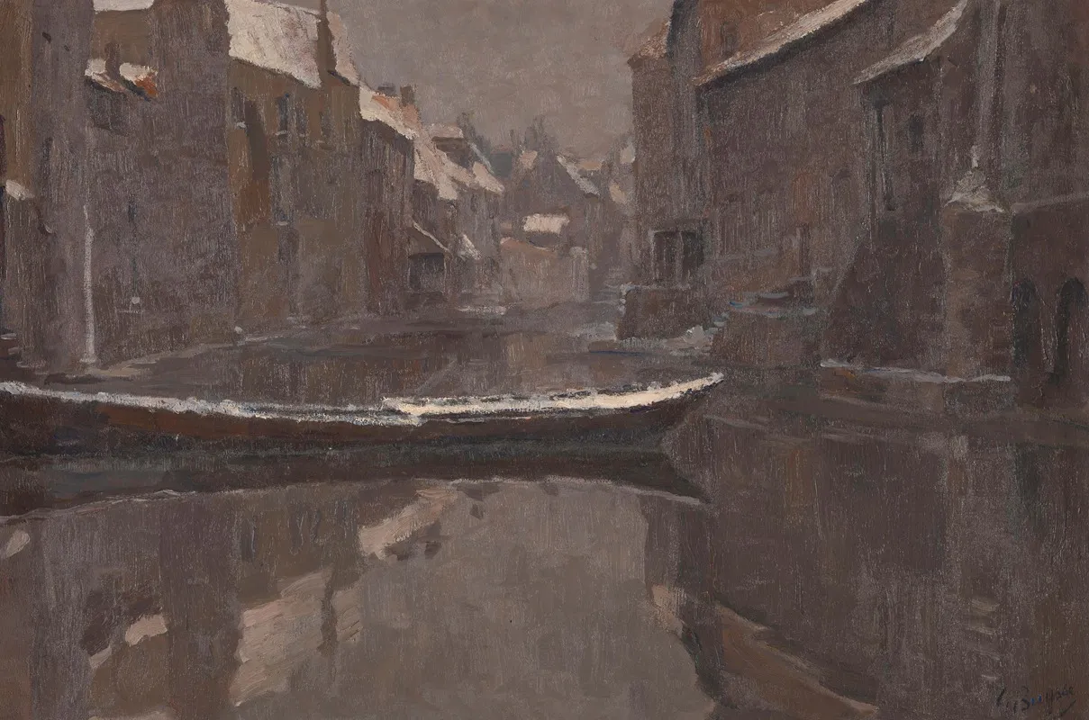 Old Canal At Ghent In Winter by Georges Léon Ernest Buysse - Canvas Print
