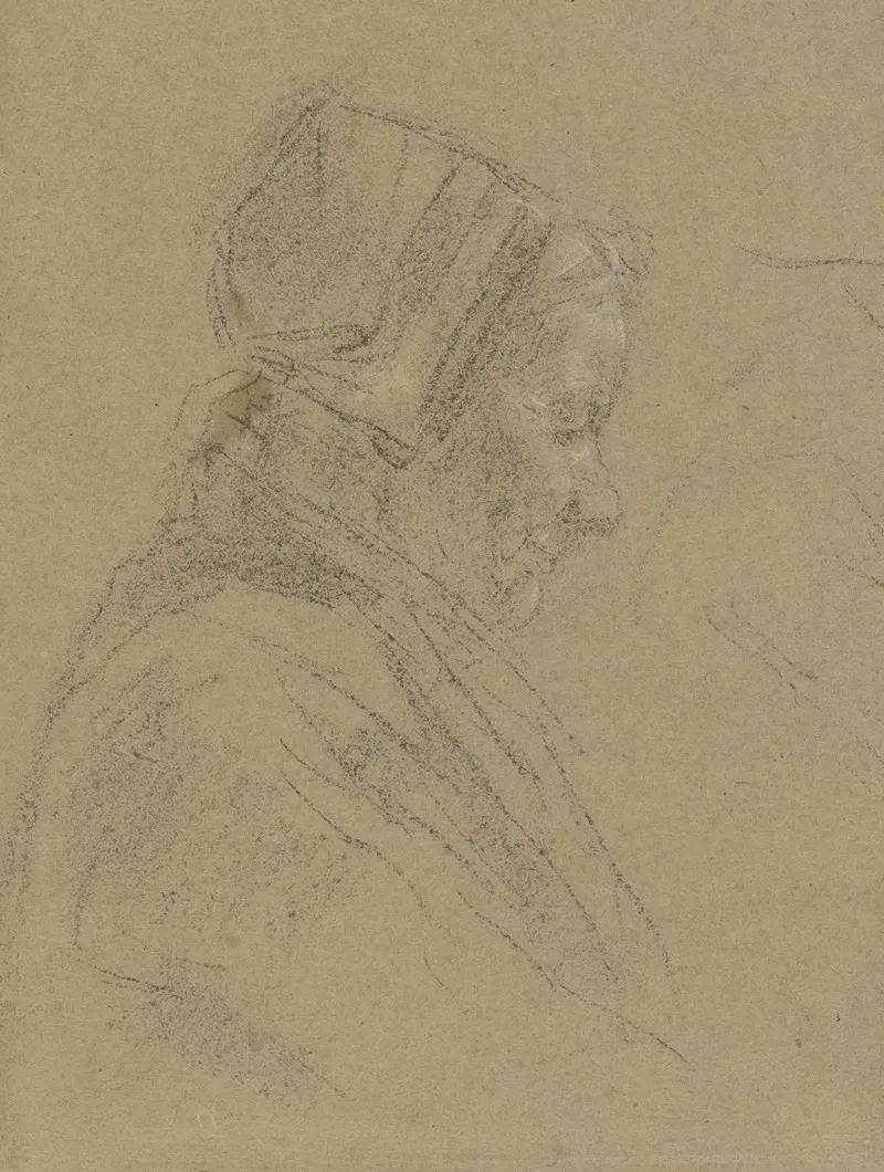 Old Female Spinner In Profile