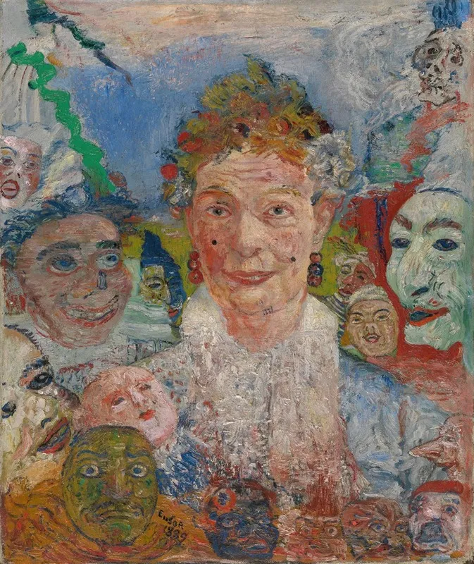 Old Lady With Masks by James Ensor - Canvas Print