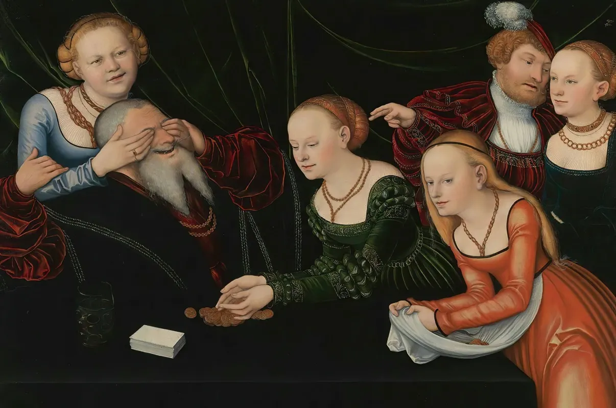 Old Man Beguiled By Courtesans by Lucas Cranach the Elder - Canvas Print