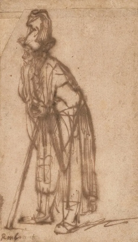 Old Man Leaning On A Stick by Rembrandt van Rijn - Canvas Print