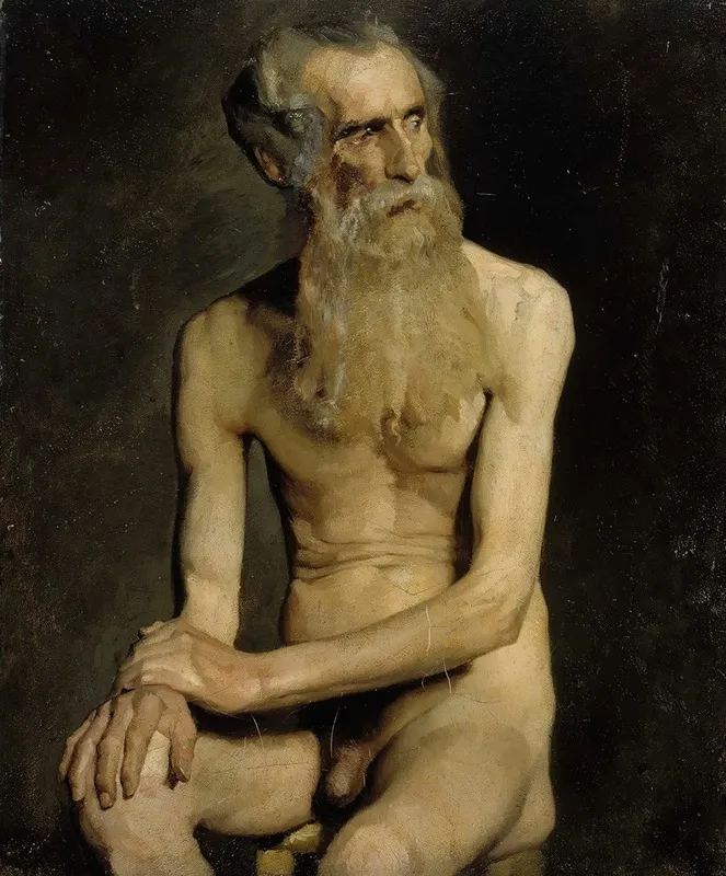 Old Man Seated Academy Study by Albert Edelfelt - Canvas Print
