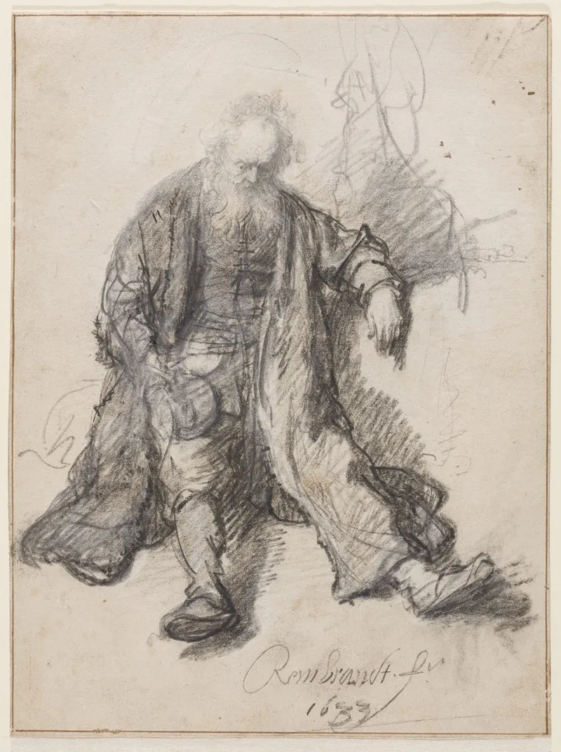 Old Man Seated The Drunken Lot by Rembrandt van Rijn - Canvas Print
