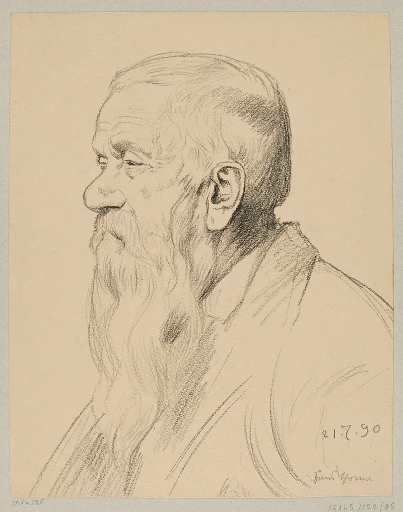 Old Man With A Long Beard Shown In Profile