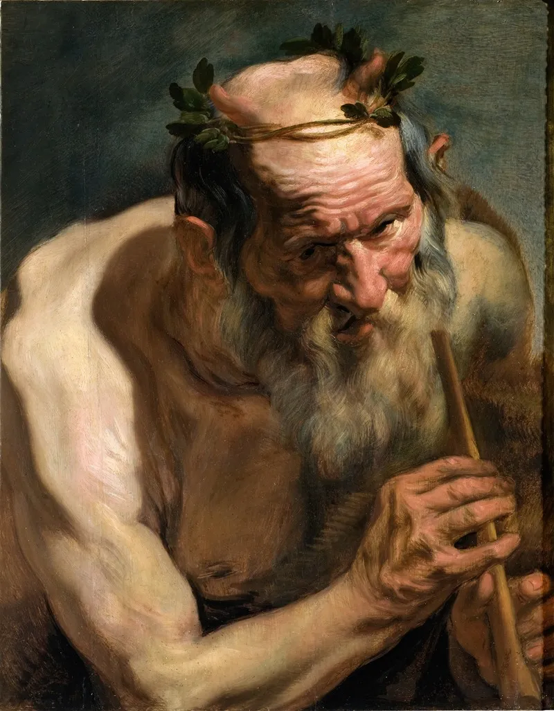 Old Satyr Holding A Flute