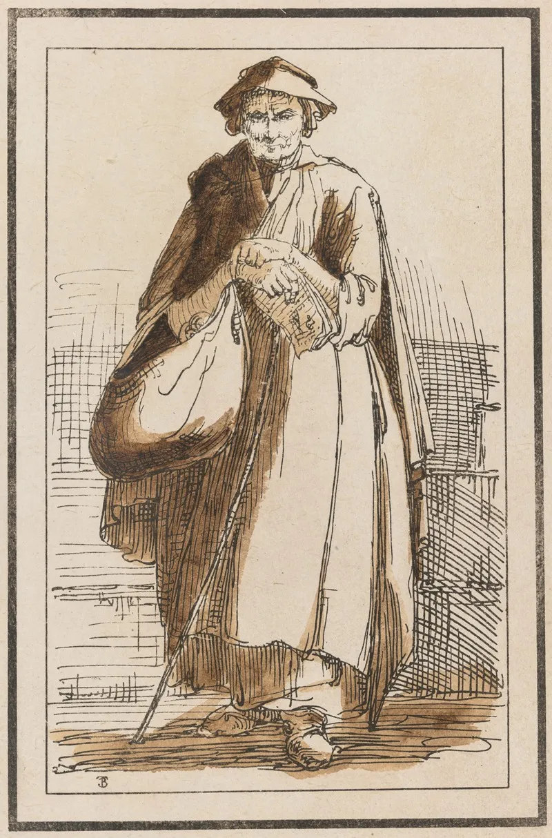 Old Woman In Cloak With Clasped Hands by Thomas Barker - Canvas Print