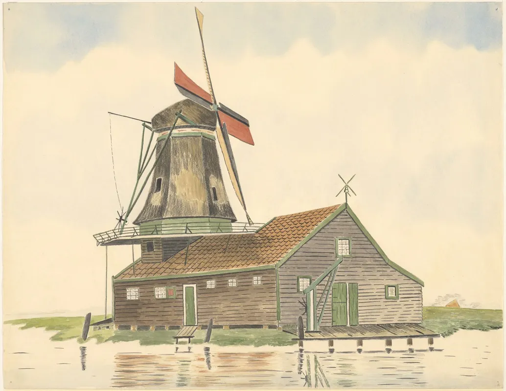 Oliemolen De Kat Aan De Kalverringdijk by Johannes Nicolaas Eijman - Canvas Print