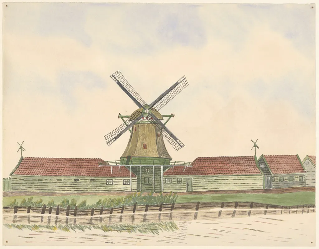 Oliemolen Het Vette Schaap Met Schuren by Johannes Nicolaas Eijman - Canvas Print