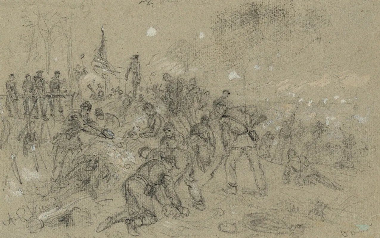 On Hancocks Front The Soldiers Having No Picks And Shovels Used Bayonets Tin Pans Old Canteens And Even Their Hands In Throwing Up Breastworks