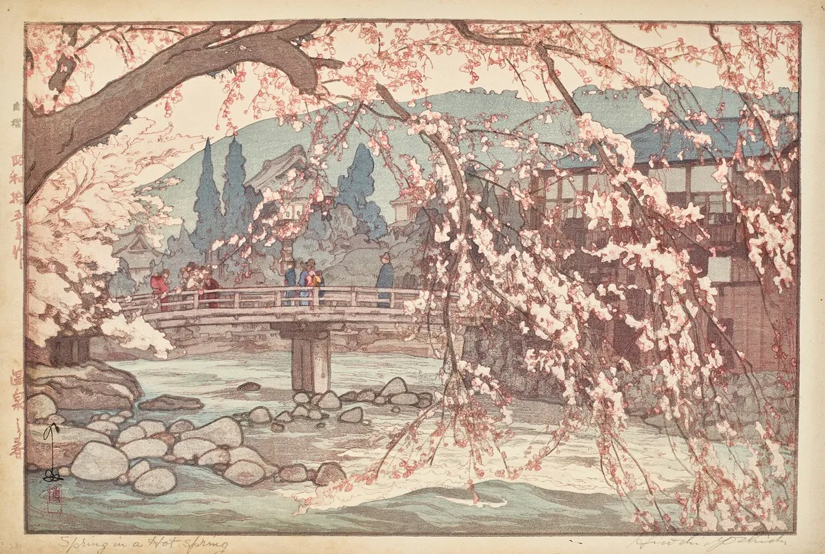 Onsen No Haru Spring In A Hot Spring by Yoshida Hiroshi - Canvas Print