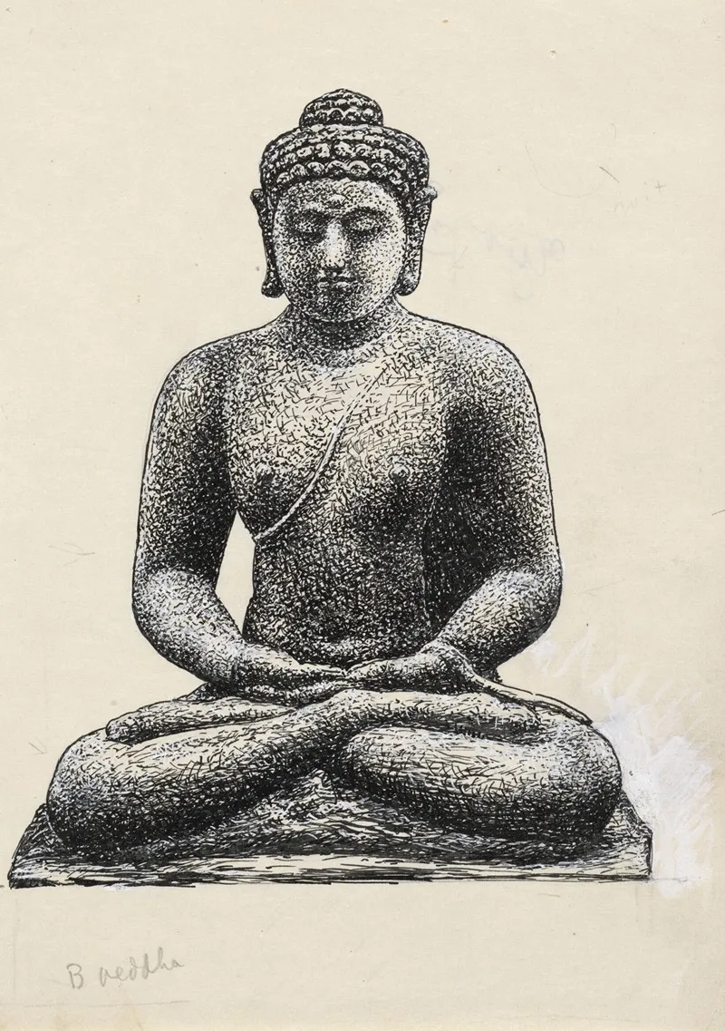 Ontwerp Boekillustratie Voor Alexander Cohens Van Anarchie Tot Monarchie Buddha Op De Borobudur Te Java
