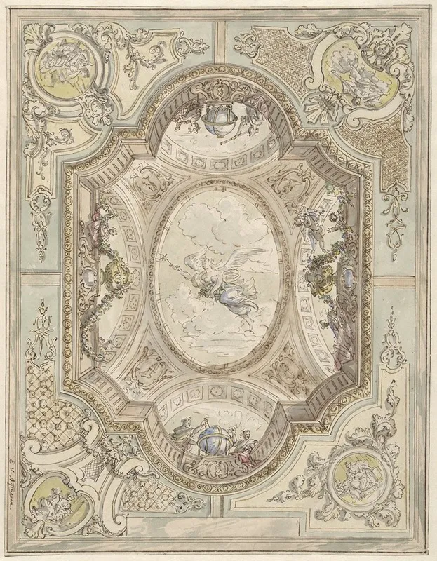 Ontwerp Voor Een Plafondschildering Met Centraal Een Voorstelling Van Aurora by Elias van Nijmegen - Canvas Print