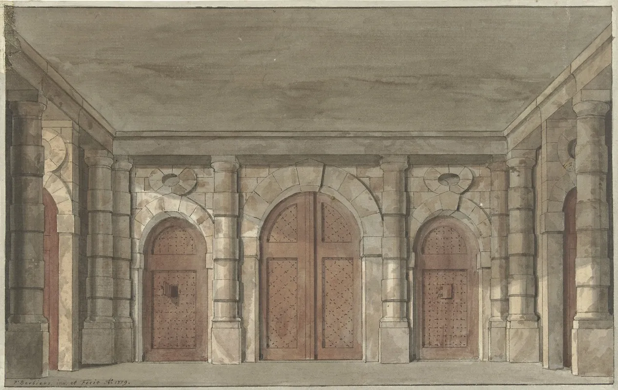 Ontwerp Voor Een Toneeldecor Van Een Voorportaal Van Een Gevangenis by Pieter Barbiers - Canvas Print