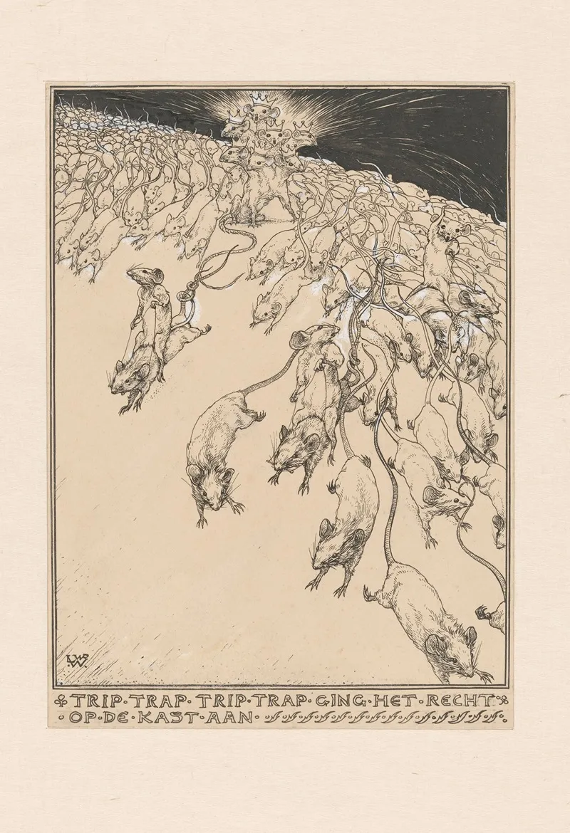 Ontwerp Voor Illustratie Voor In De Muizenwereld Muizenaanval by Willem Wenckebach - Canvas Print