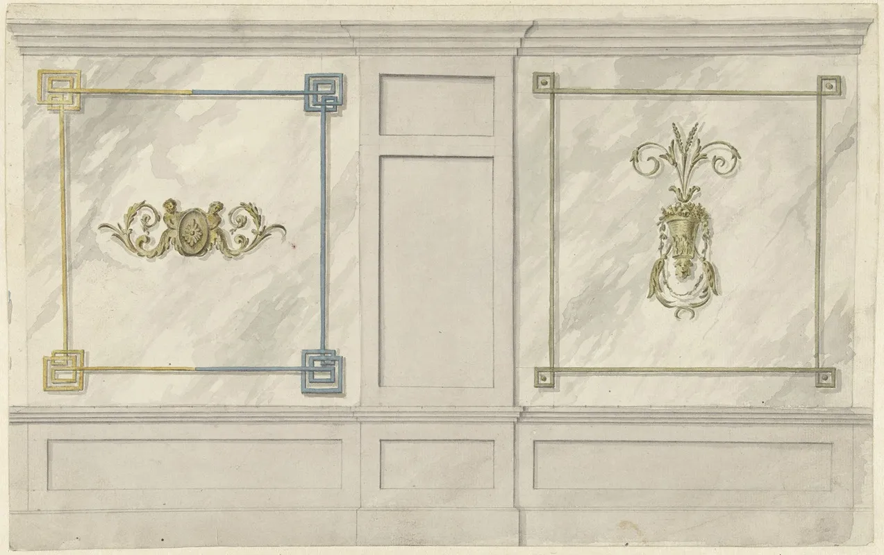 Ontwerp Voor Kamerversiering Met Twee Panelen Met Ornamenten by Abraham Meertens - Canvas Print