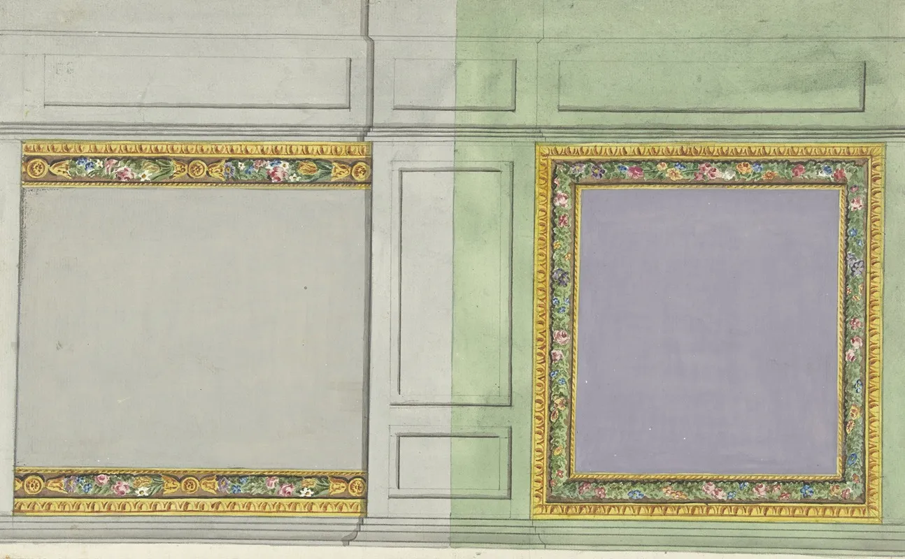 Ontwerp Voor Kamerversiering Met Twee Rechthoekige Panelen In Paars En Grijs by Abraham Meertens - Canvas Print