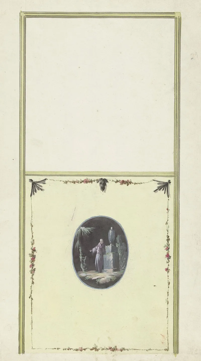 Ontwerp Voor Kamerversiering Met Verticaal Twee Panelen De Onderste Met Een Chinoiserie by Abraham Meertens - Canvas Print