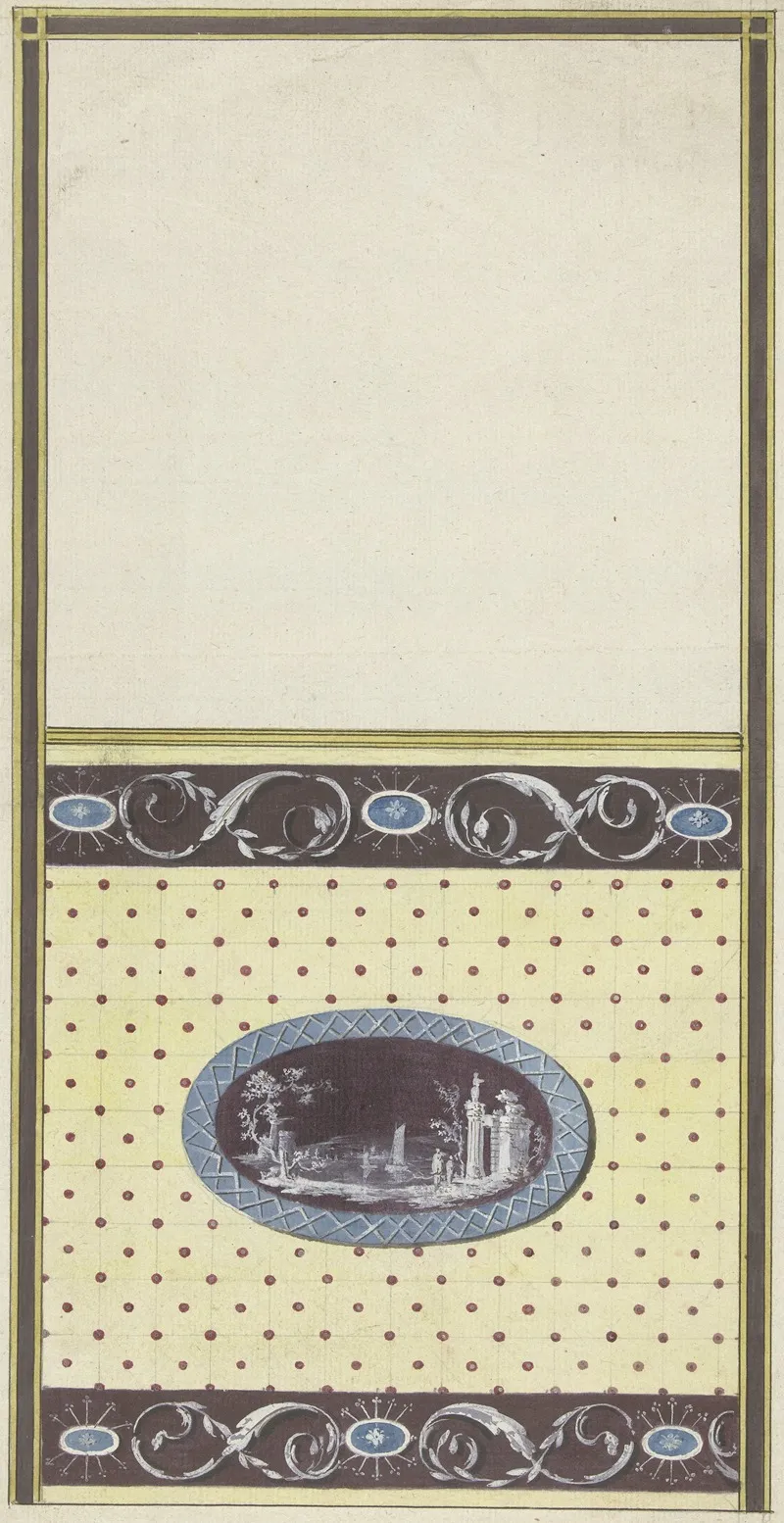 Ontwerp Voor Kamerversiering Met Verticaal Twee Panelen De Onderste Met Een Ruinelandschap In Een Liggend Ovaal by Abraham Meertens - Canvas Print