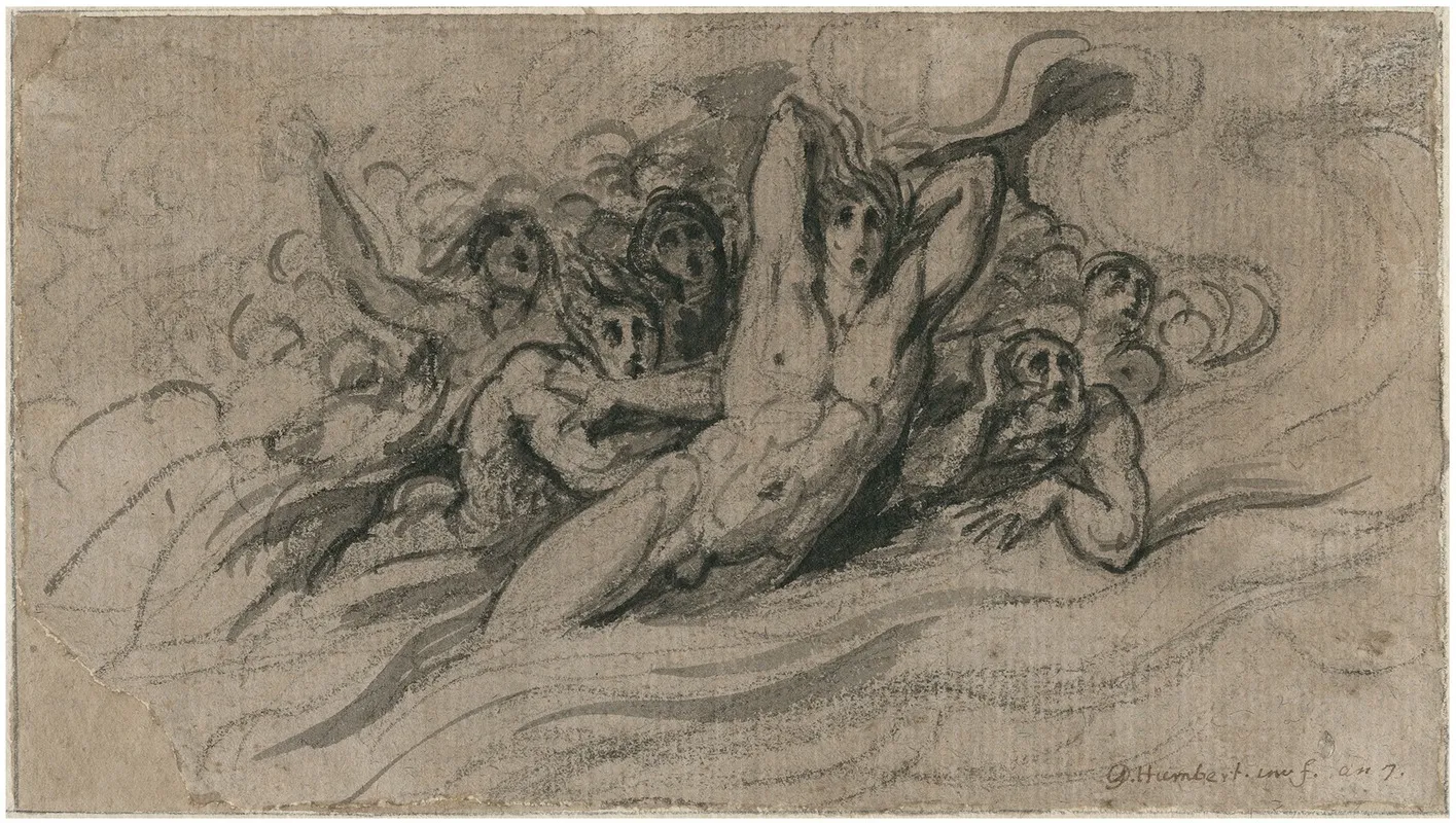 Ontzetting Angstige Figuren In Vlammen Of Golven
