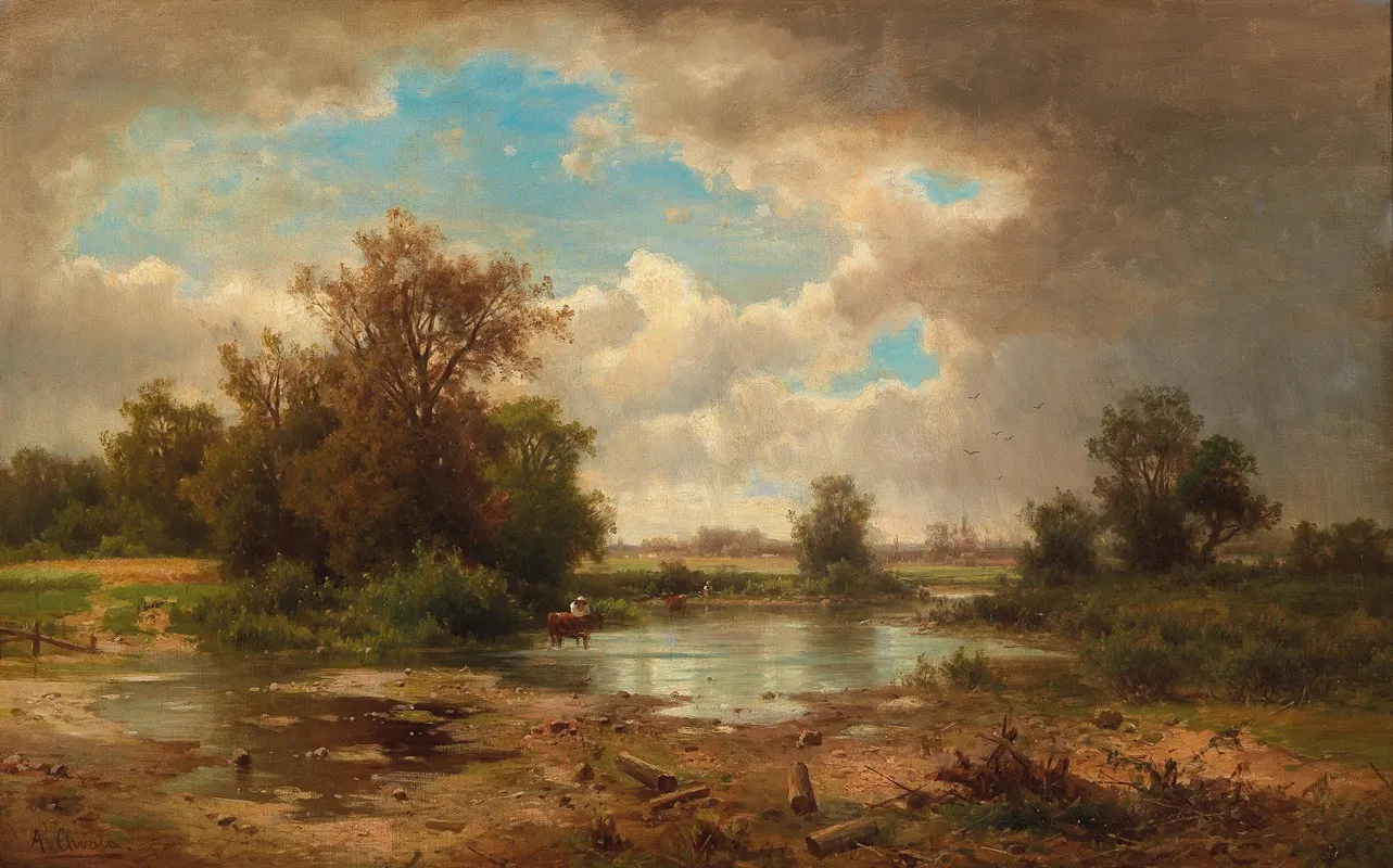 Open Landscape With Pond by Adolf Chwala - Canvas Print