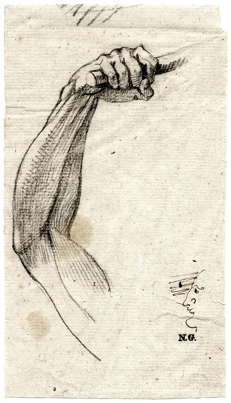 Opgeheven Arm Met Stok In De Hand Karikaturaal Gezicht by David Humbert de Superville - Canvas Print