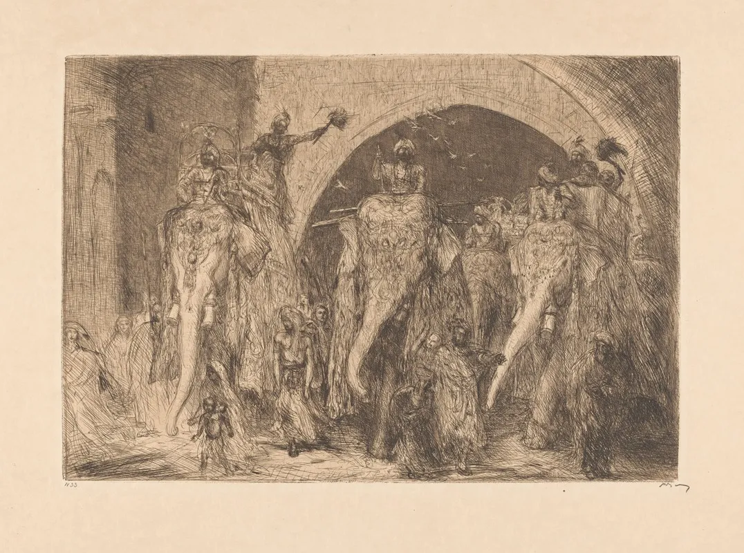 Optocht Met Olifanten by Marius Bauer - Canvas Print