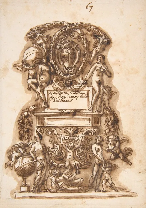 Ornamental Motif Surmounted By A Coat Of Arms by Leonardo Scaglia - Canvas Print
