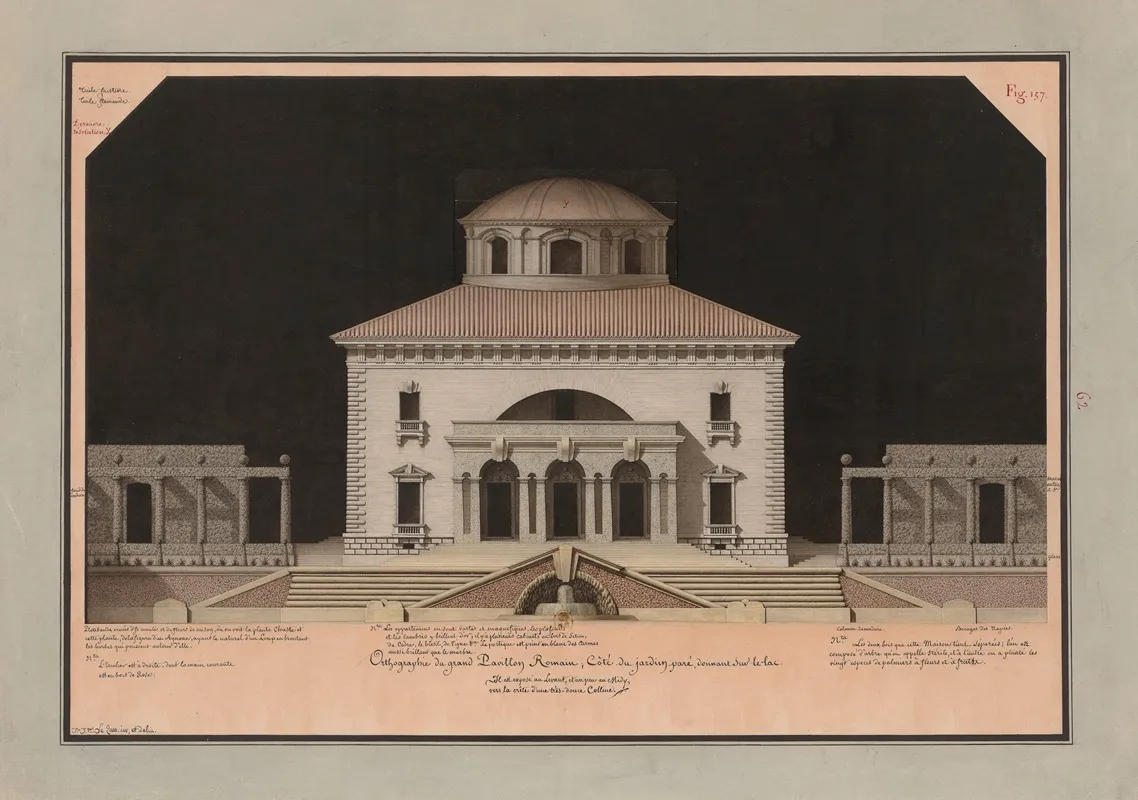 Orthographie Du Grand Pavillon Romain Cote Du Jardin Pare Donnant Sur Le Lac