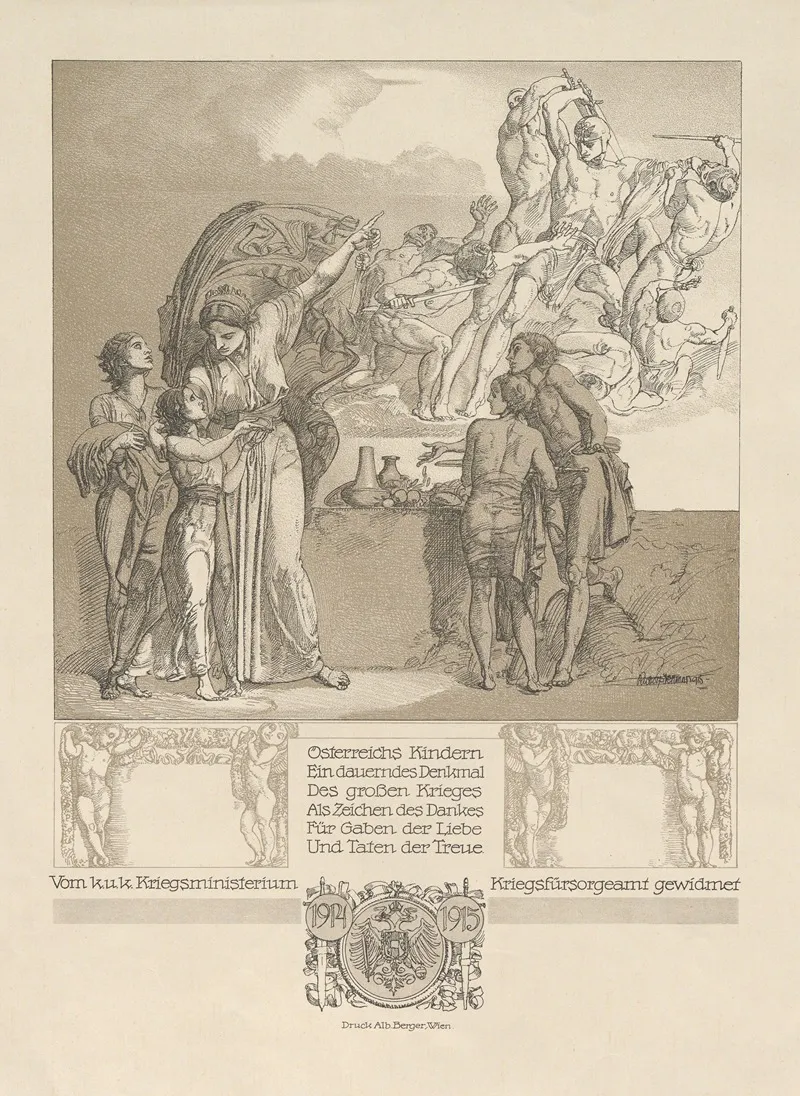 Osterreichs Kindern Ein Dauerndes Denkmaldes Grosen Krieges Als Zeichen Des Dankes Fur Gaben Der Liebe Und Taten Der Treue by Rudolf Jettmar - Canvas Print