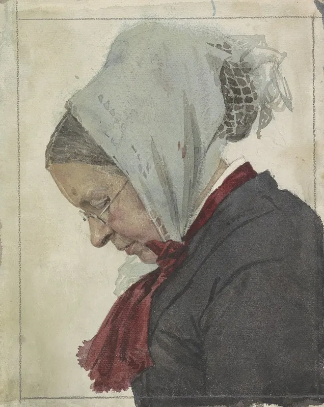 Oude Vrouw Met Hoofddoek En Rode Sjaal