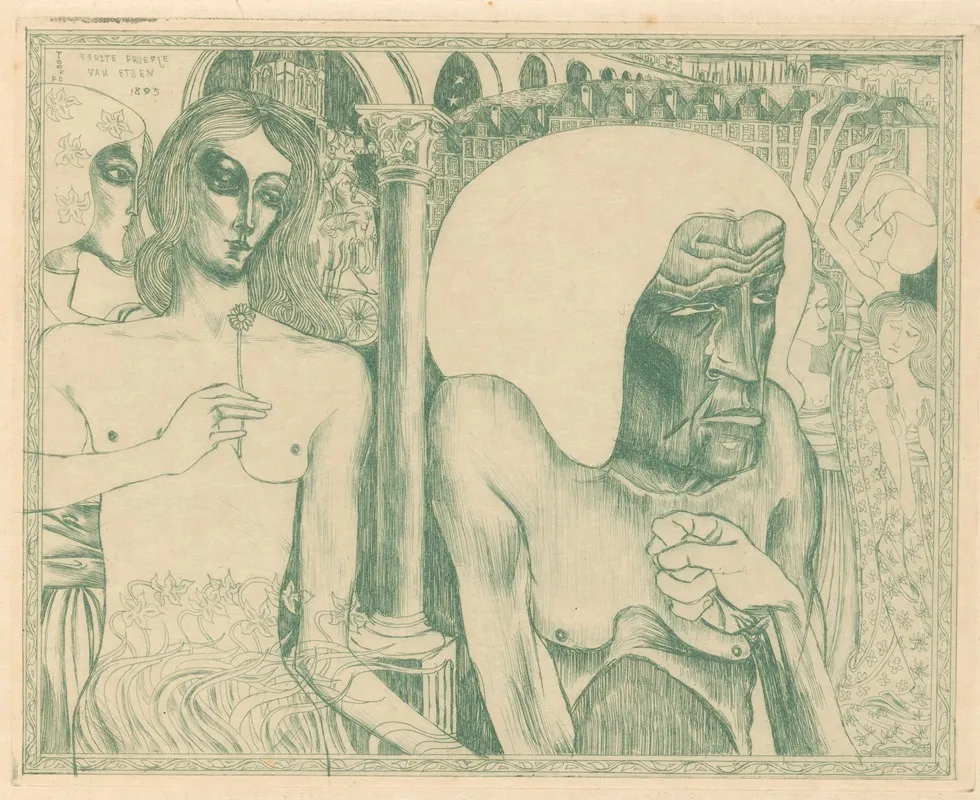 Oude Vrouw Omringd Door Jonge Vrouwen by Jan Toorop - Canvas Print