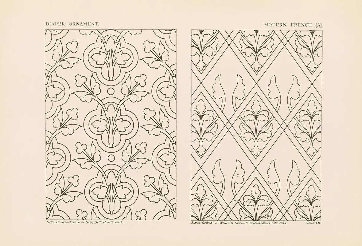 Outlines Of Ornament In The Leading Styles Pl 42 by George Ashdown Audsley - Canvas Print