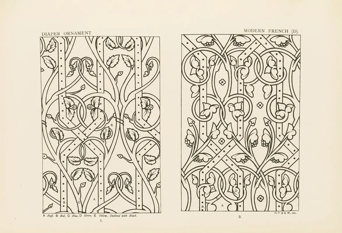 Outlines Of Ornament In The Leading Styles Pl 46 by George Ashdown Audsley - Canvas Print