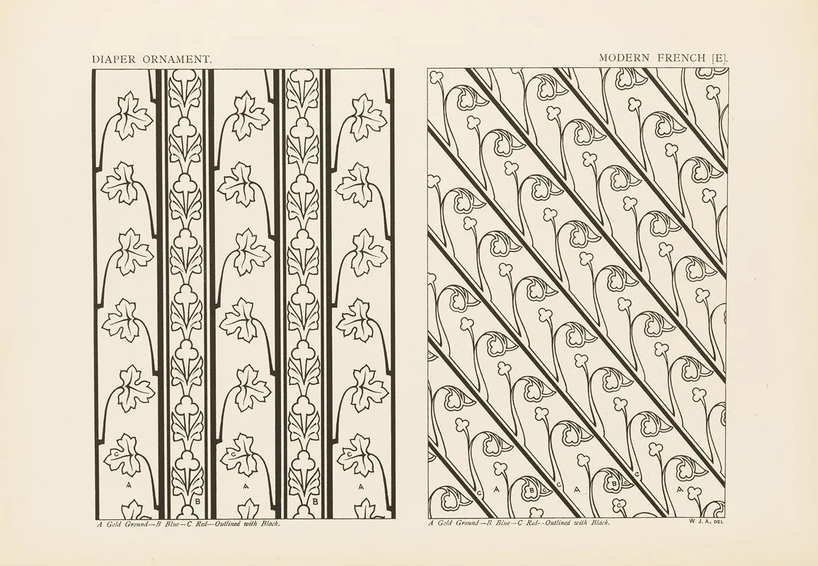 Outlines Of Ornament In The Leading Styles Pl 47 by George Ashdown Audsley - Canvas Print