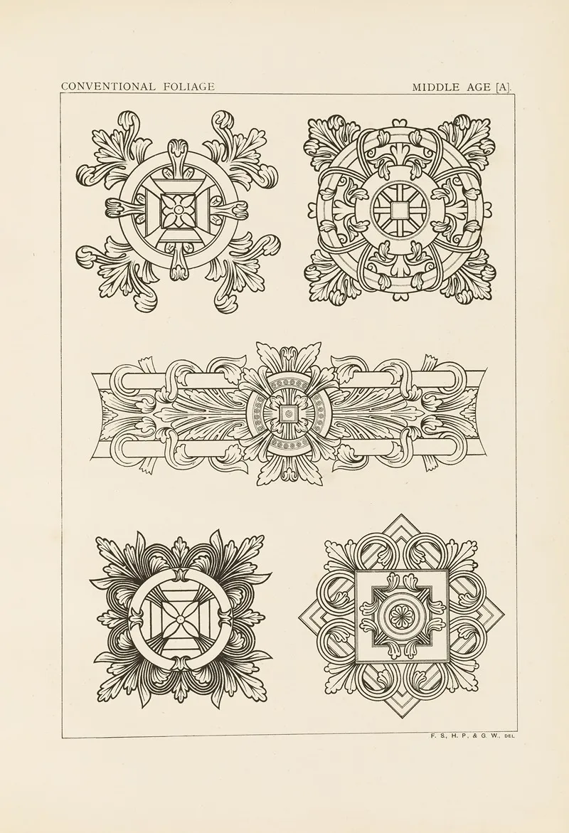 Outlines Of Ornament In The Leading Styles Pl 53 by George Ashdown Audsley - Canvas Print