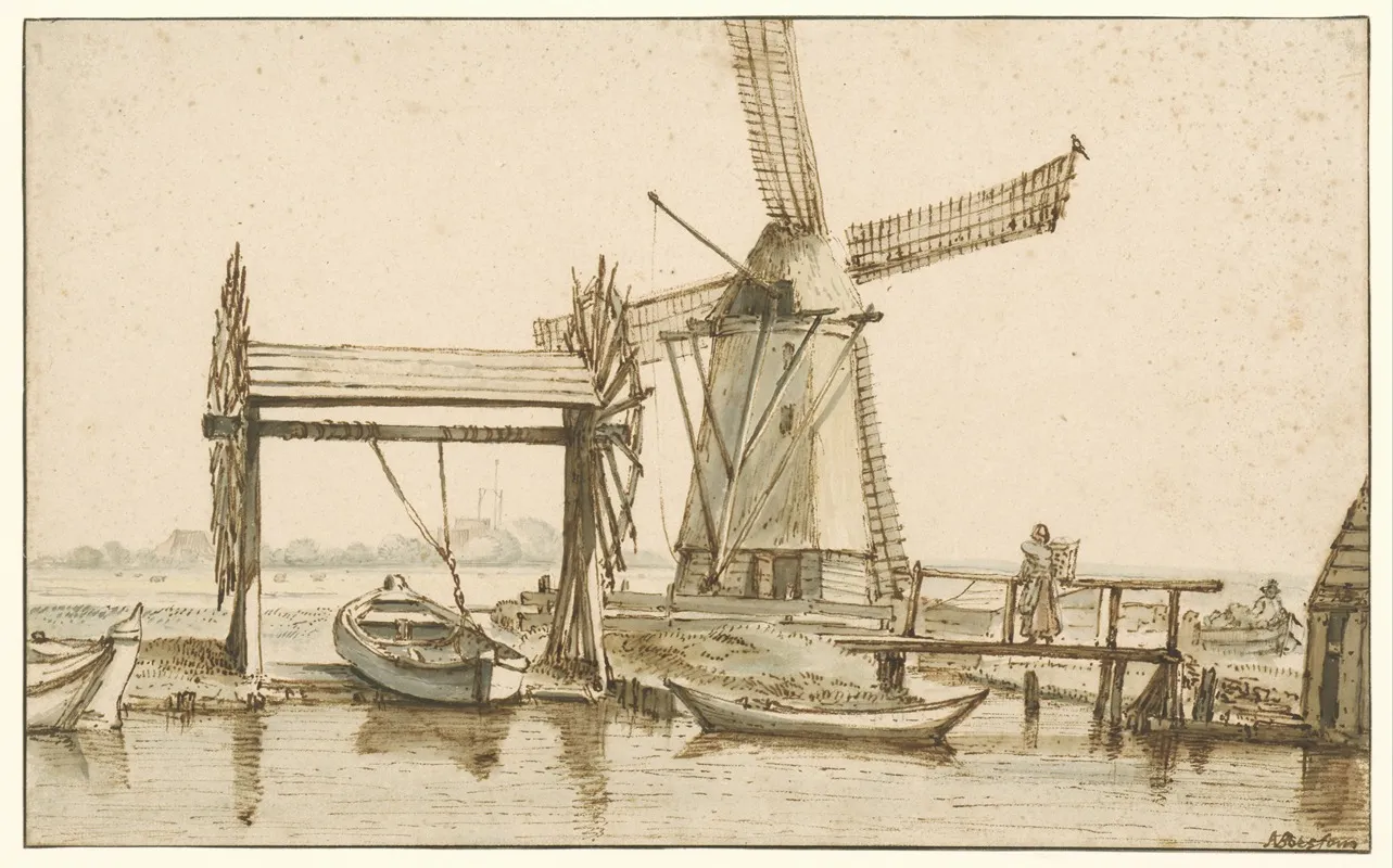 Overhaal En Een Molen Buiten Amsterdam by Anthonie van Borssom - Canvas Print