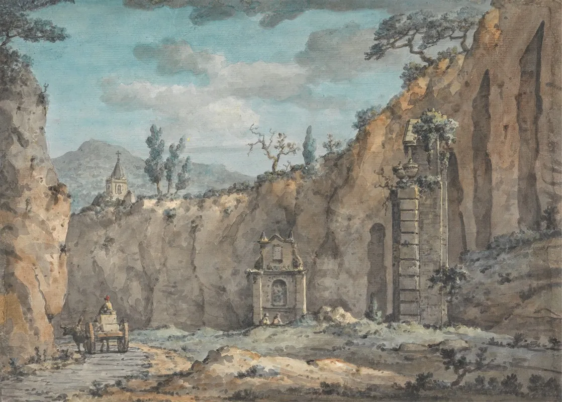 Oxcart In The Grotto At Posillipo by William Marlow - Canvas Print