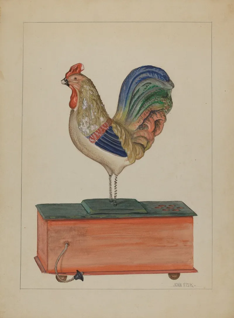 Pa German Bellows Toy Rooster by John Fisk - Canvas Print