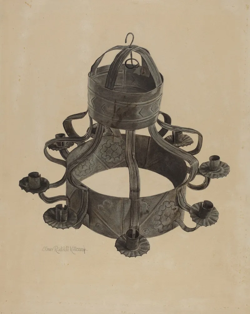 Pa German Chandelier by Elmer R. Kottcamp - Canvas Print