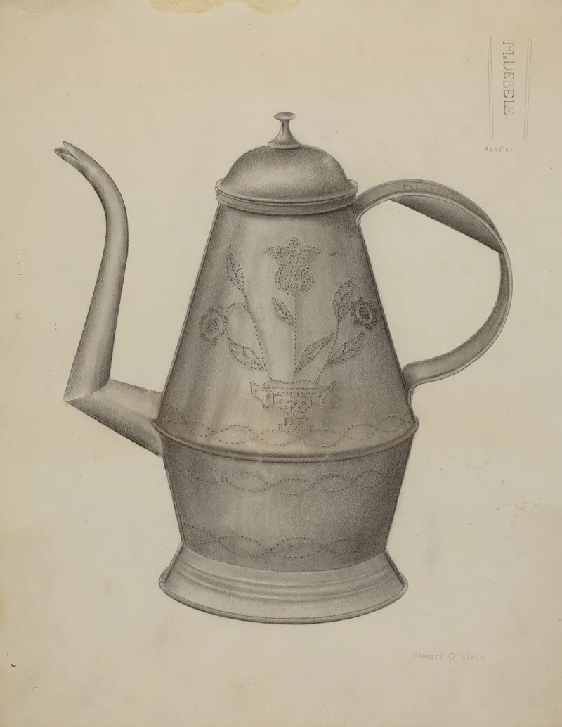 Pa German Coffee Pot 10 by Samuel O. Klein - Canvas Print