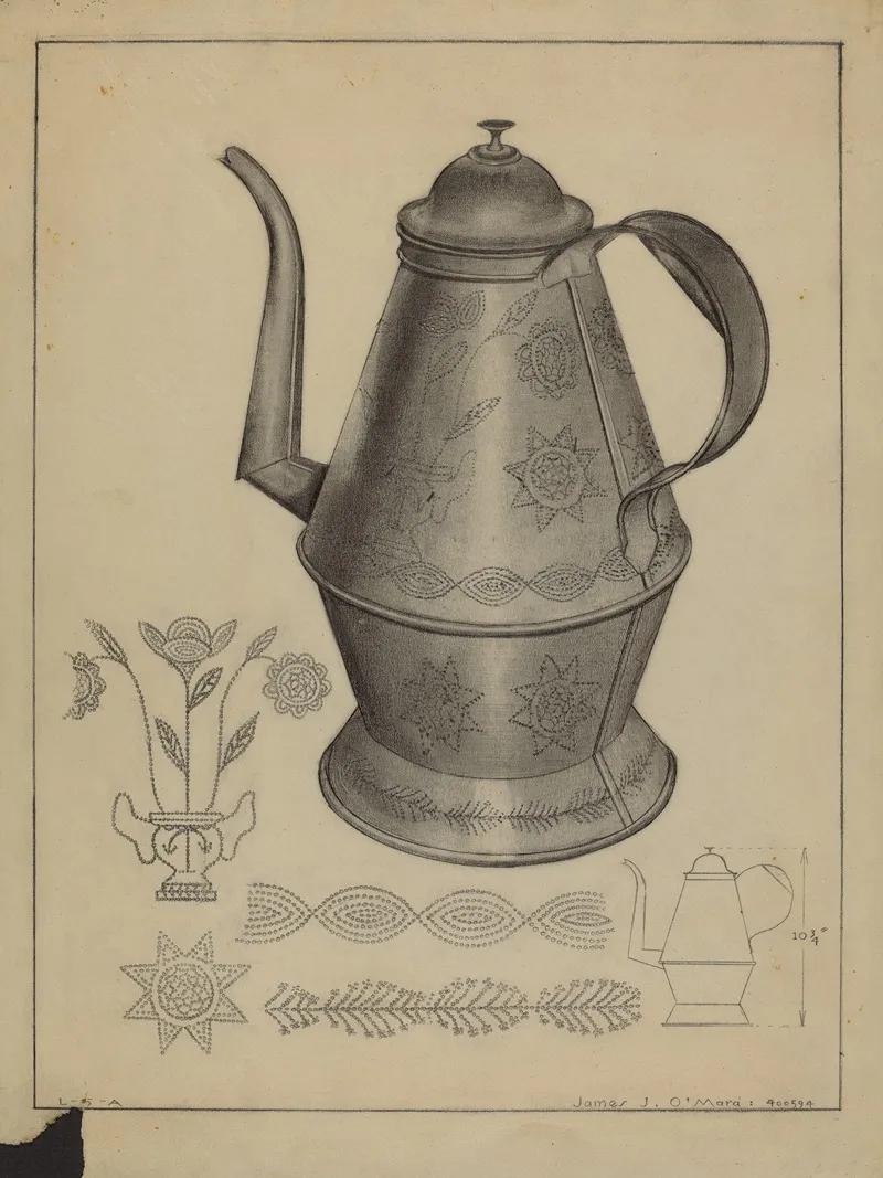 Pa German Coffee Pot 9 by James O'Mara - Canvas Print