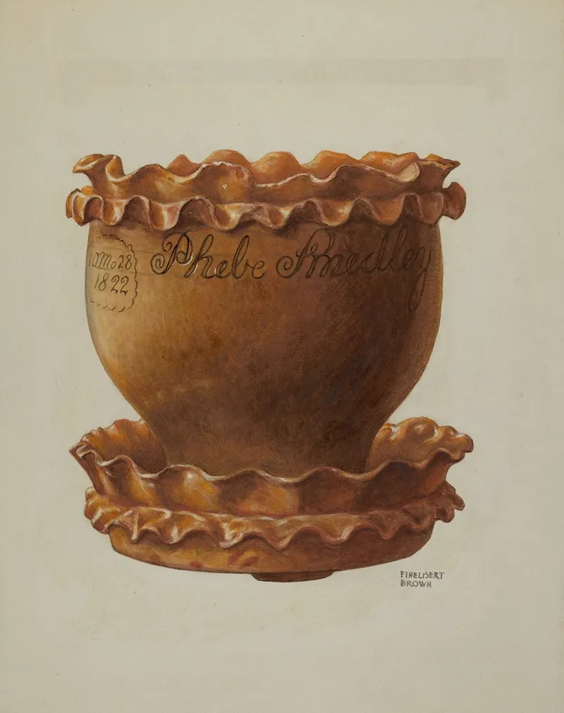 Pa German Flower Pot And Saucer by Ethelbert Brown - Canvas Print
